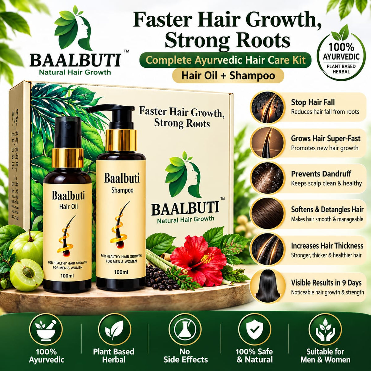 Baalbuti Hair Oil & Shampoo Combo | Fast Hair Growth & Boosts Regrowth
