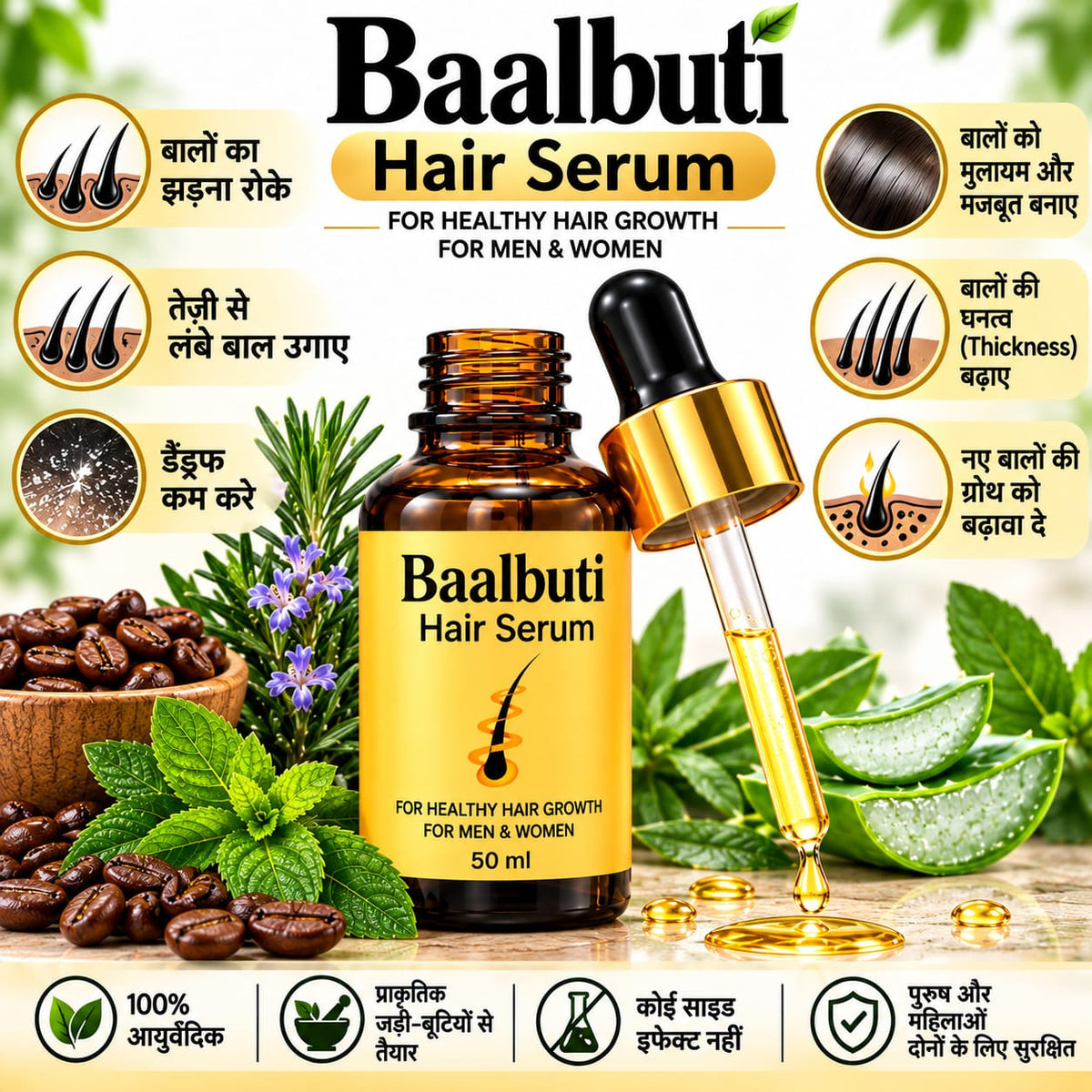 Baalbuti Advanced Hair Growth Serum | 100% Steam Distilled Rosemary & Caffeine Ark (50ml)